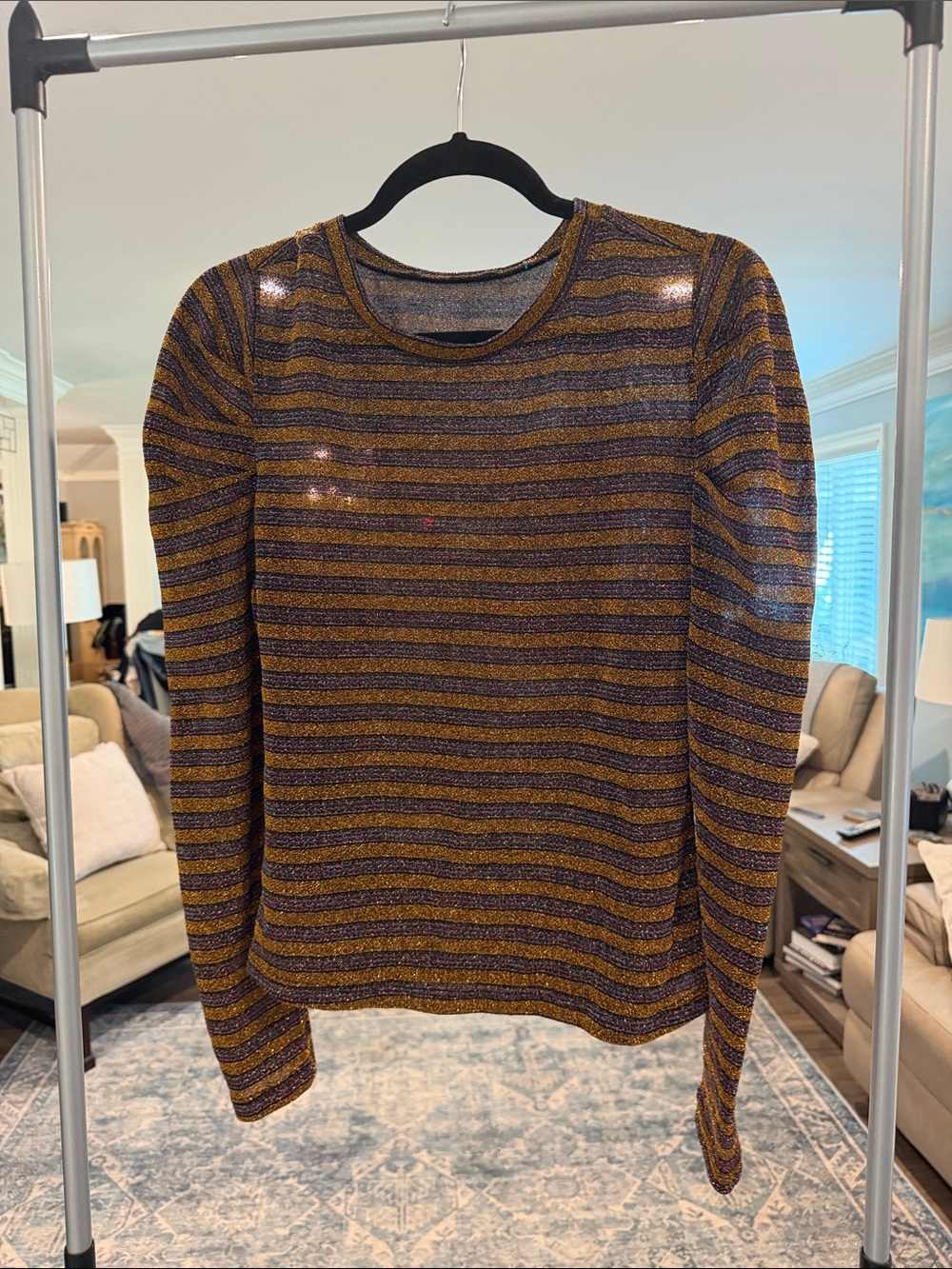 Metallic Striped Long-Sleeve Sweater - Gold & Purple